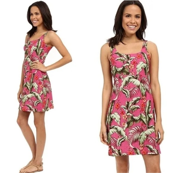 Tommy Bahama Cotton Tank Shift Dress Pink Tropical Size Small Palm leaves Print - Picture 1 of 8